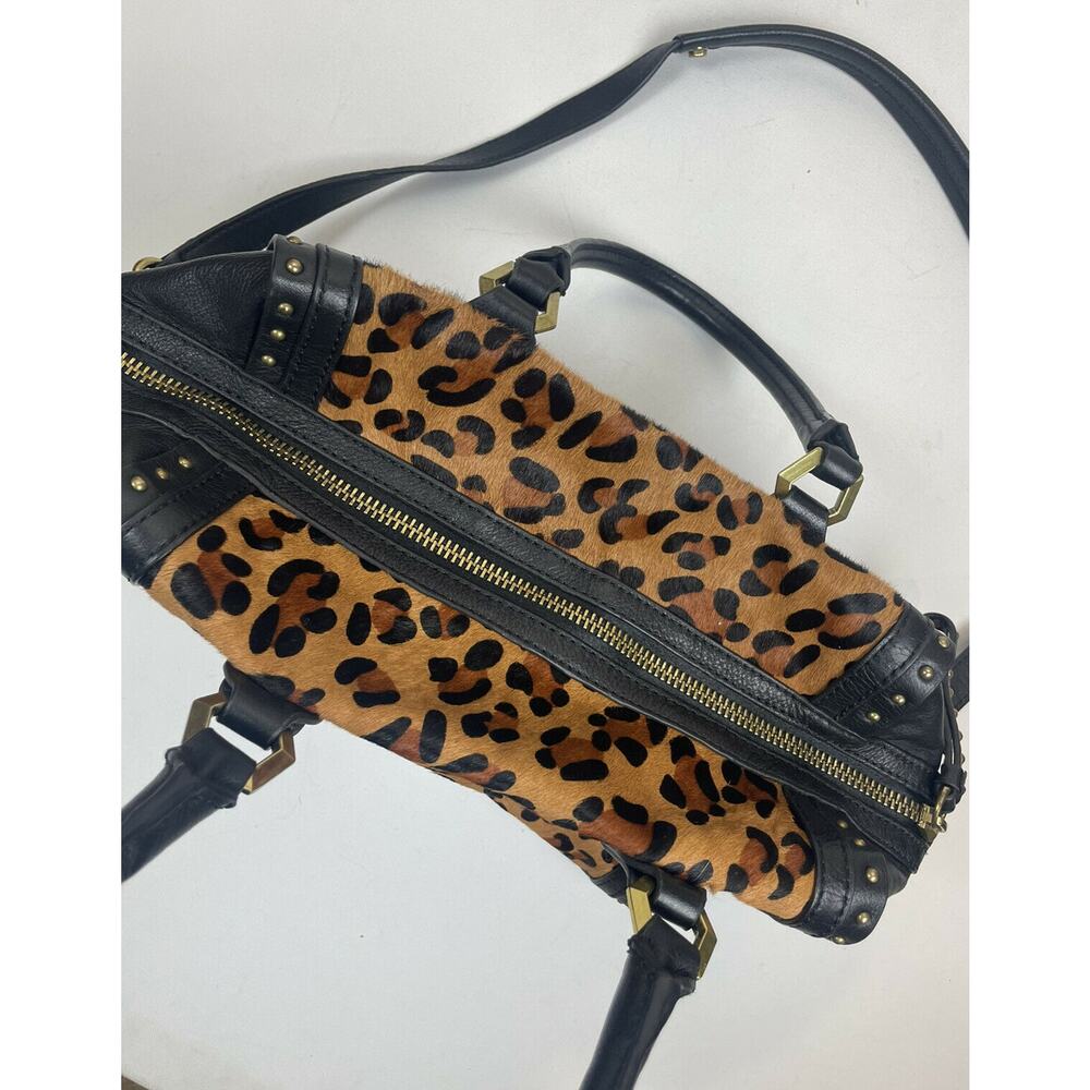 ORYANY Kelly Calf Hair Satchel Bag Leopard Black Leather 2 Handles KL053 Purse - Picture 8 of 11